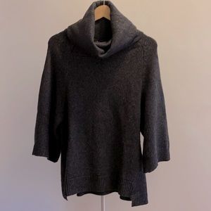 Theory Cowl Neck Grey Wool Silk 3/4 Sleeve SZ XS